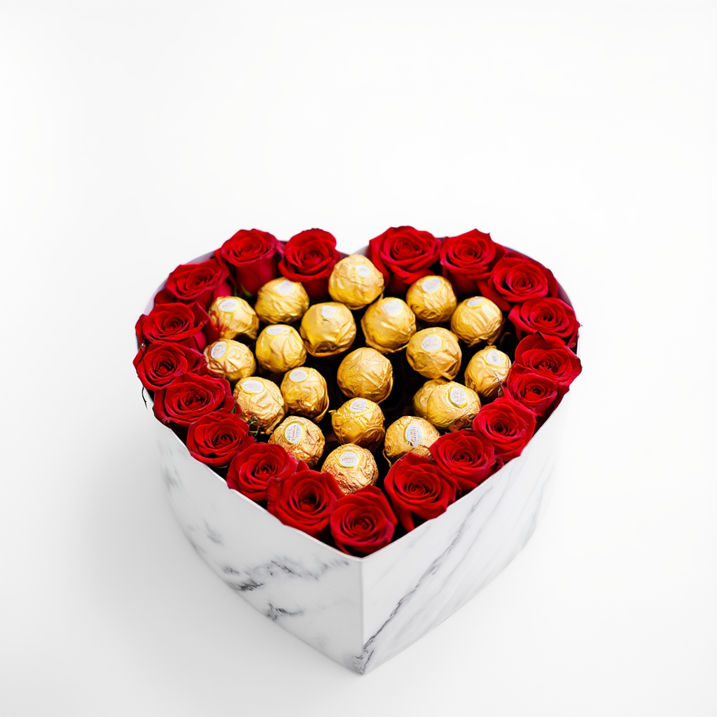 Presentbox i hjärtform med rosor