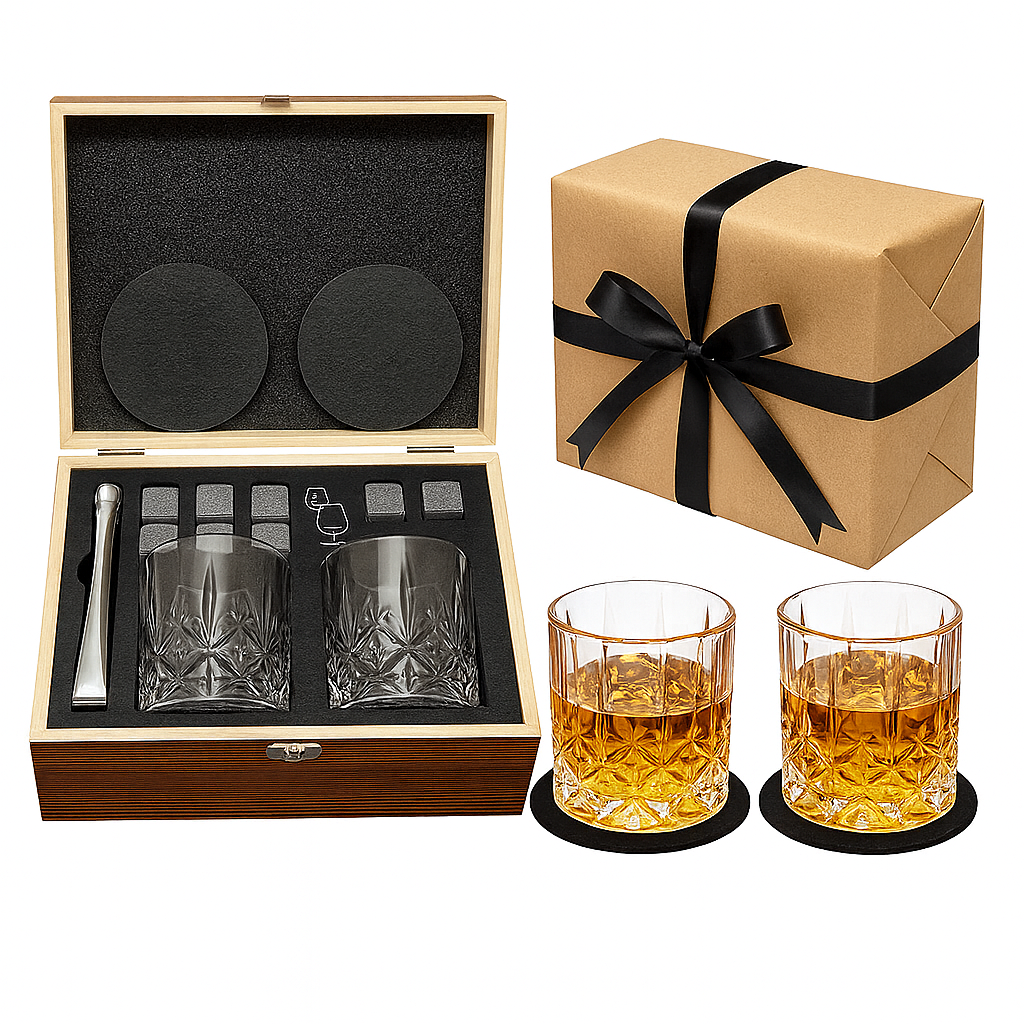 Whiskeyglasörsset, Whiskystenar, Iskäftar, Återanvändbar Vinglas, Presentset