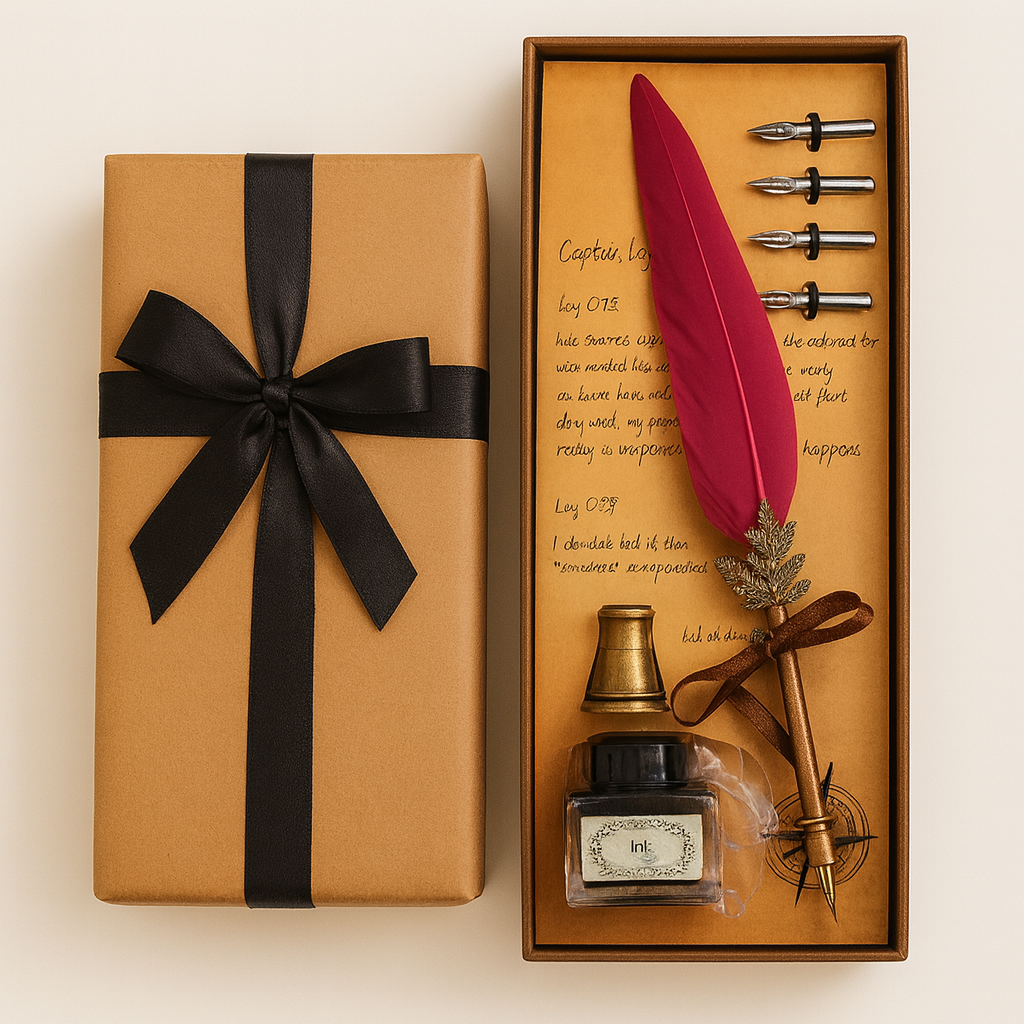 Vintage Fjäderpenna Skrivset – Lyxig Presentbox