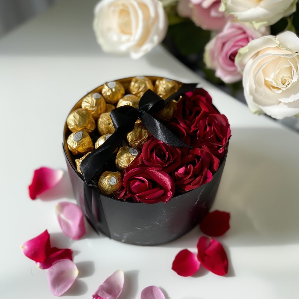 Present box med rosor och choklad