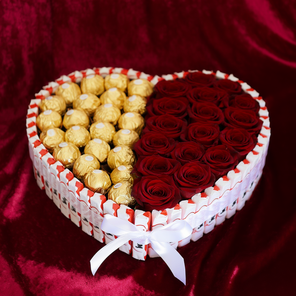 Presentbox med röda rosor, Ferrero Rocher & Kinderchoklad