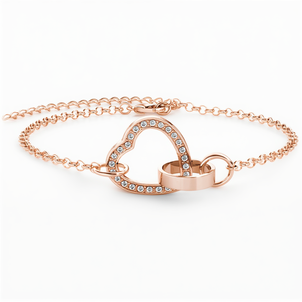 Presentlåda med armband – låst hjärta i roséfärg med kristaller.