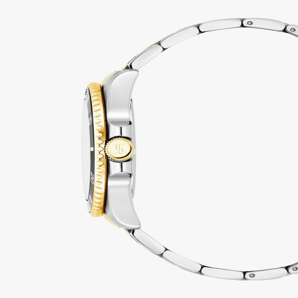 Elegant presentpaket: herrklocka med svart urtavla och silver- & guldarmband