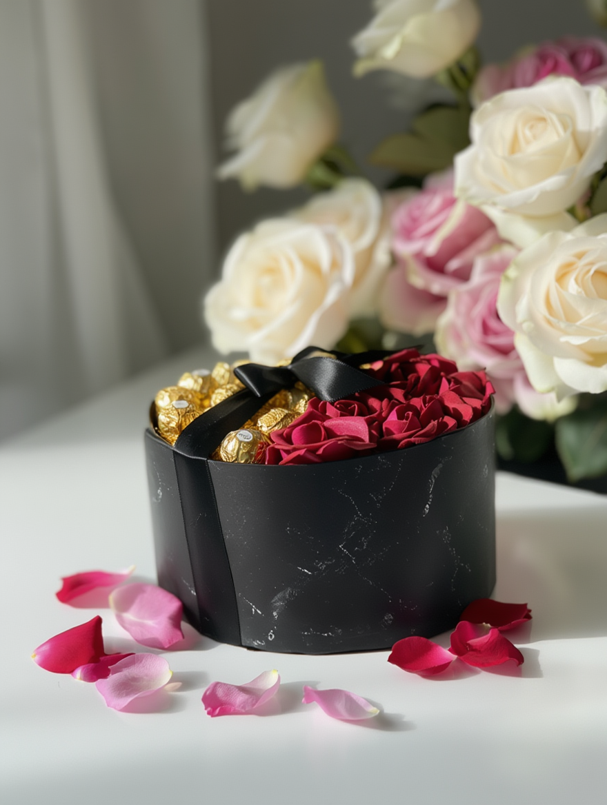 Presentbox med rosor och choklad – perfekt gåva för alla tillfällen