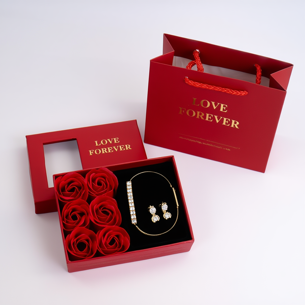 Armband, örhängen och sex rosor